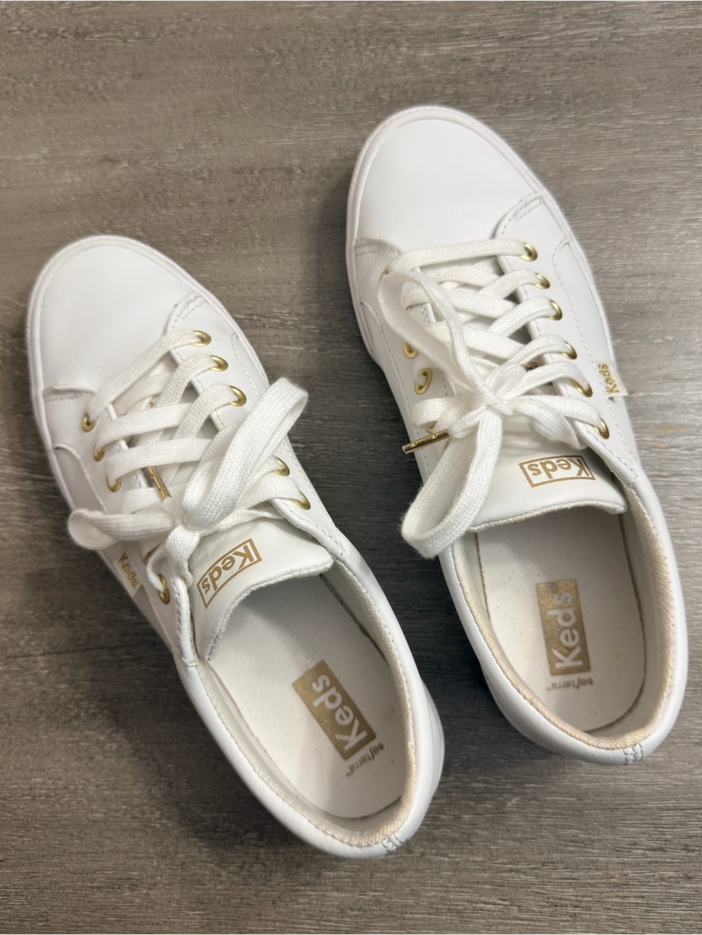 Keds White Sneakers with Gold Eyelets